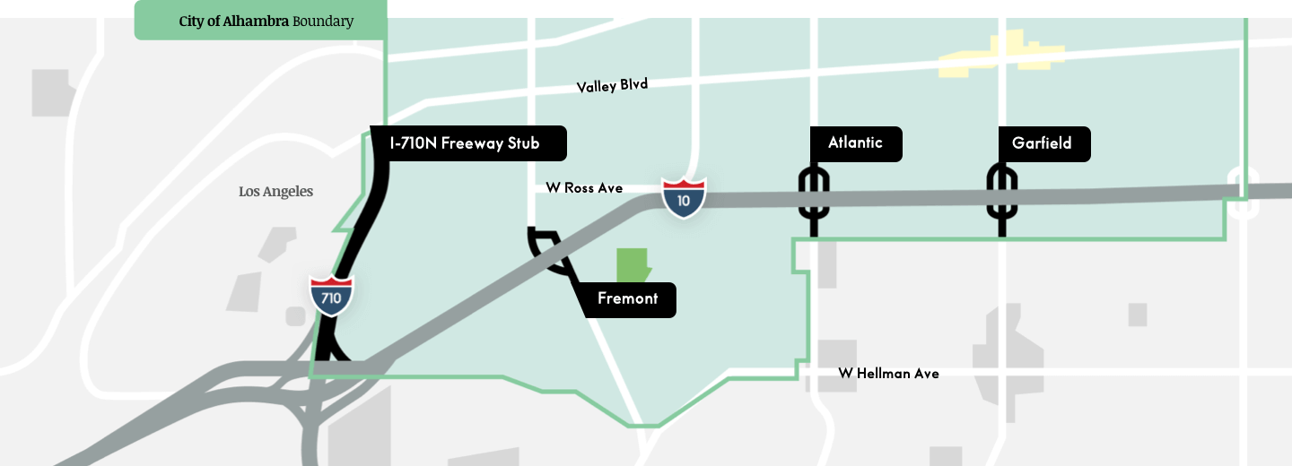 City of Alhambra map with four project improvements